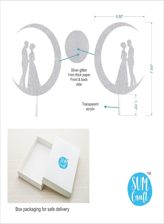 SVM CRAFT Bride & Groom On The Moon Wedding Cake Topper - Rustic Figurine for Dancing On The Moon - Image 2